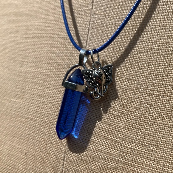 Handmade Cobalt Blue Resin Crystal Amulet Necklace & Elephant Charm - Picture 12 of 14